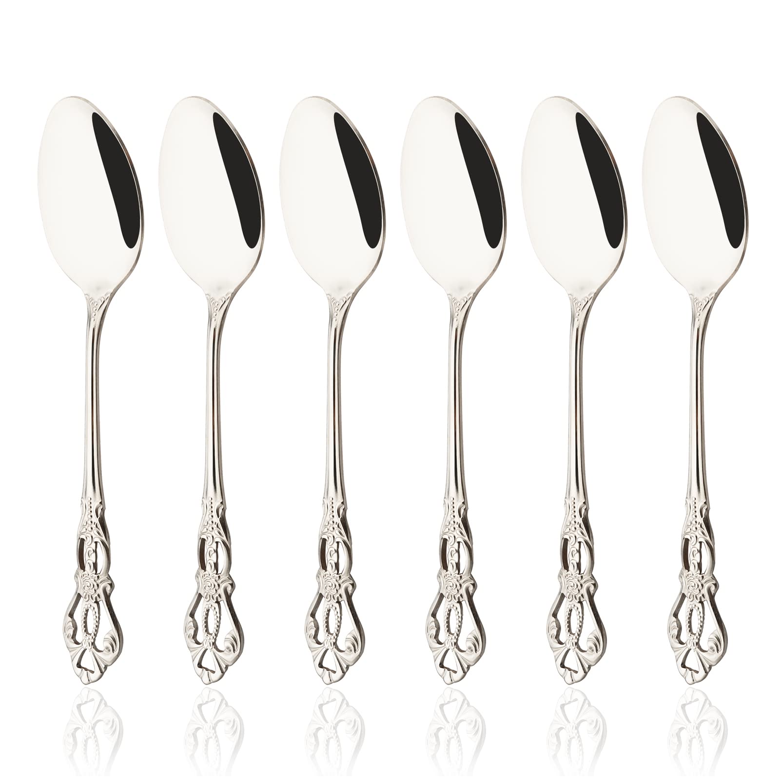 Premium 6-Piece Stainless Steel Dinner Spoons Set - Food Grade Mirror Polished Soup Spoons (8.3 Inch) for Home, Kitchen & Restaurant Use - Elegant Tableware for Fine Dining, Family Meals & Catering Events