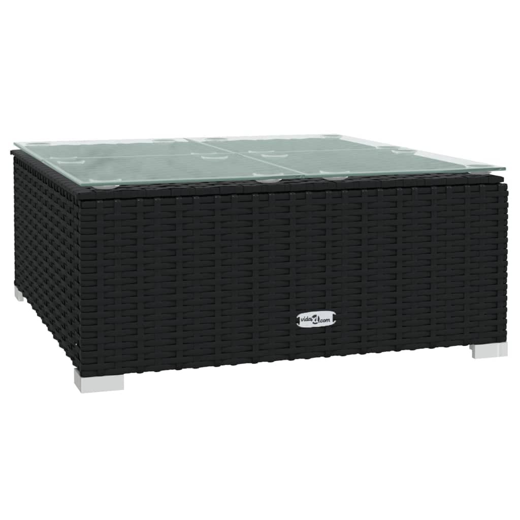 Outdoor Coffee Table with Glass Top - Rustic Black PE Rattan Sofa Table for Patio, Garden, Backyard, Porch & Poolside | Perfect for Relaxing, Entertaining & Outdoor Dining