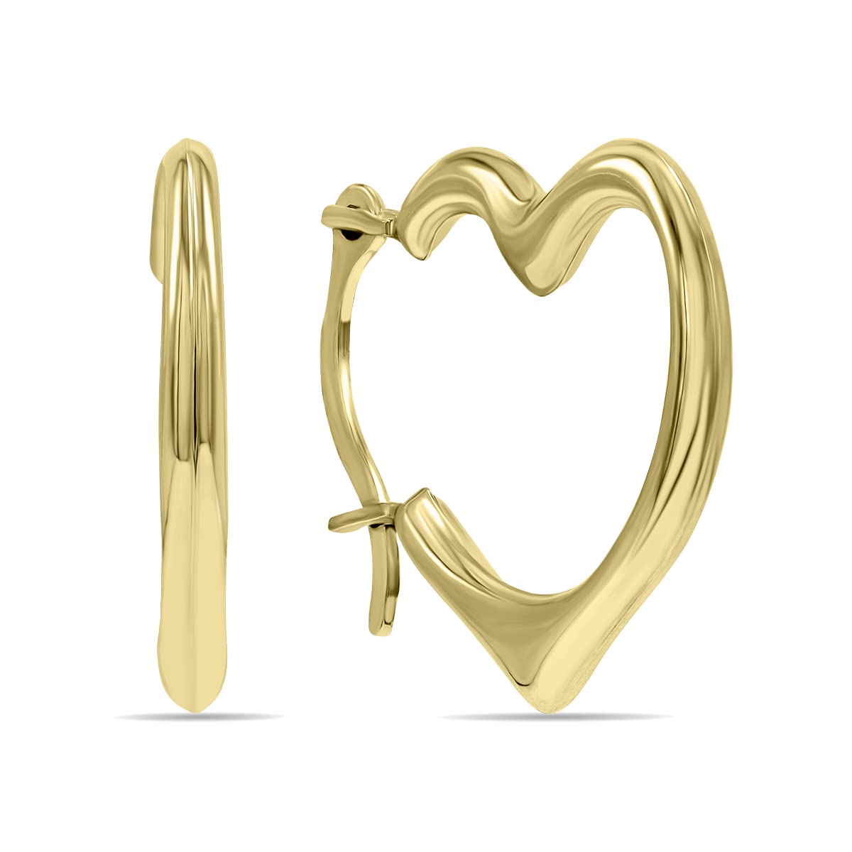 10K Yellow Gold & White Gold Heart Shaped Hoop Huggie Earrings - Perfect for Valentine's Day, Anniversary Gifts & Everyday Wear