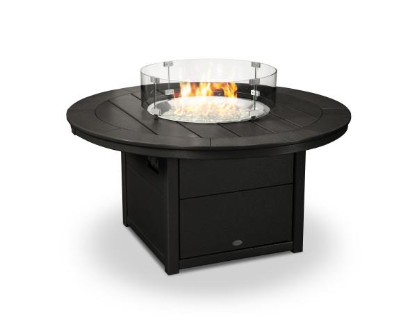 Polywood Black Round 48-Inch Outdoor Fire Pit Table - Patio, Backyard & Garden Heating Solution for Cozy Gatherings
