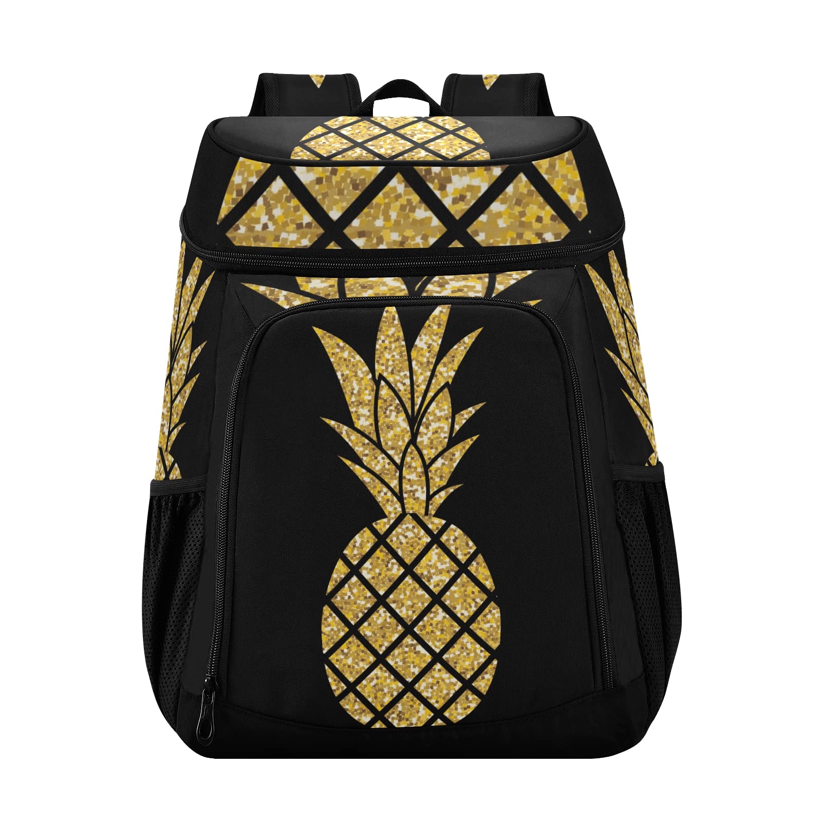 Gold Glitter Pineapple Cooler Backpack - Insulated Leak Proof Lunch Bag for 36 Cans, Portable Cooler for Beach, Picnic, Shopping, Camping, Hiking & Day Trips - Perfect for Outdoor Adventures & Family Gatherings