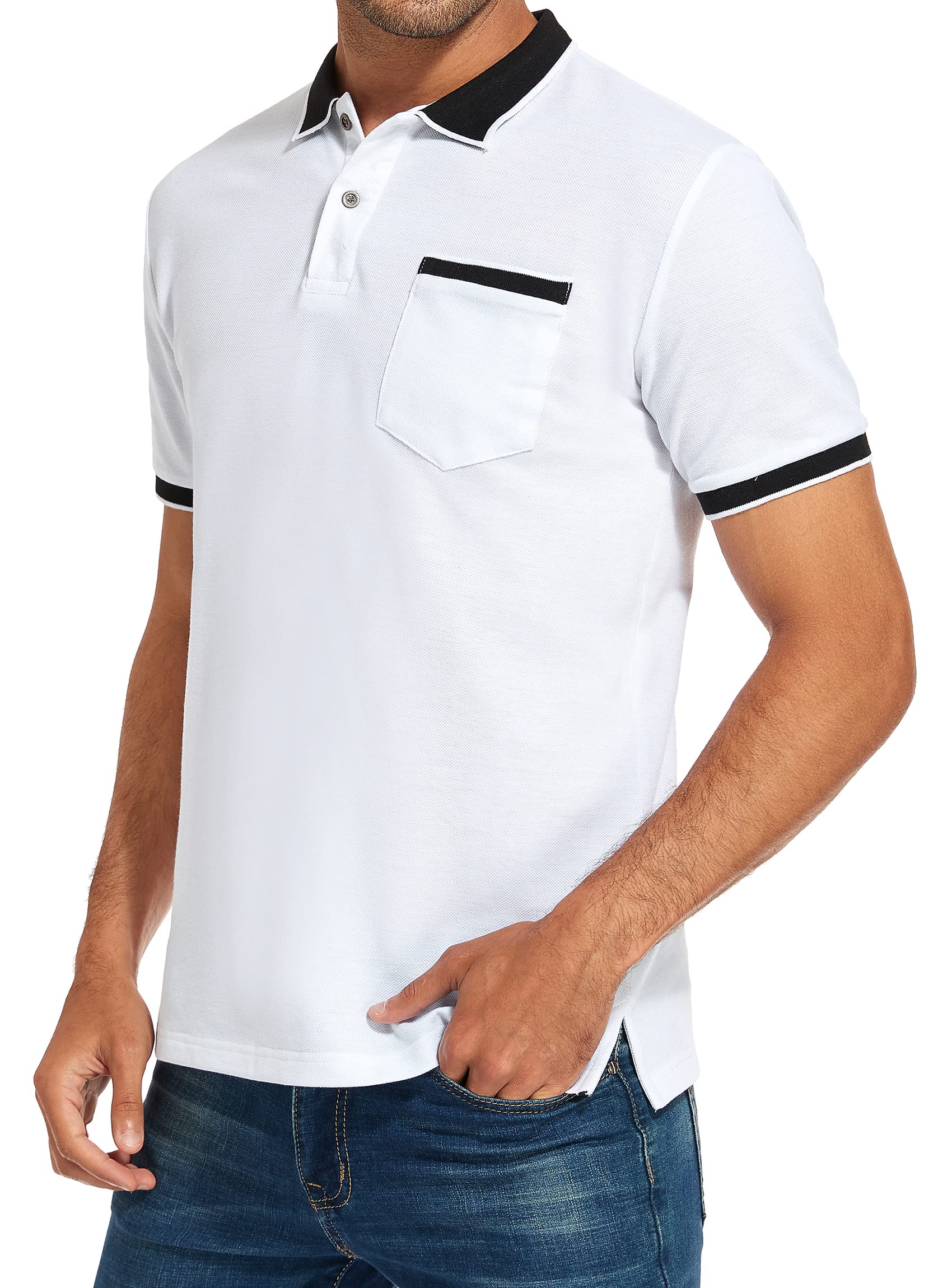 Men's Short Sleeve Polo Shirts - Breathable Casual Summer Golf Shirt with Pocket | Comfortable Basic Tee for Work, Travel & Outdoor Activities