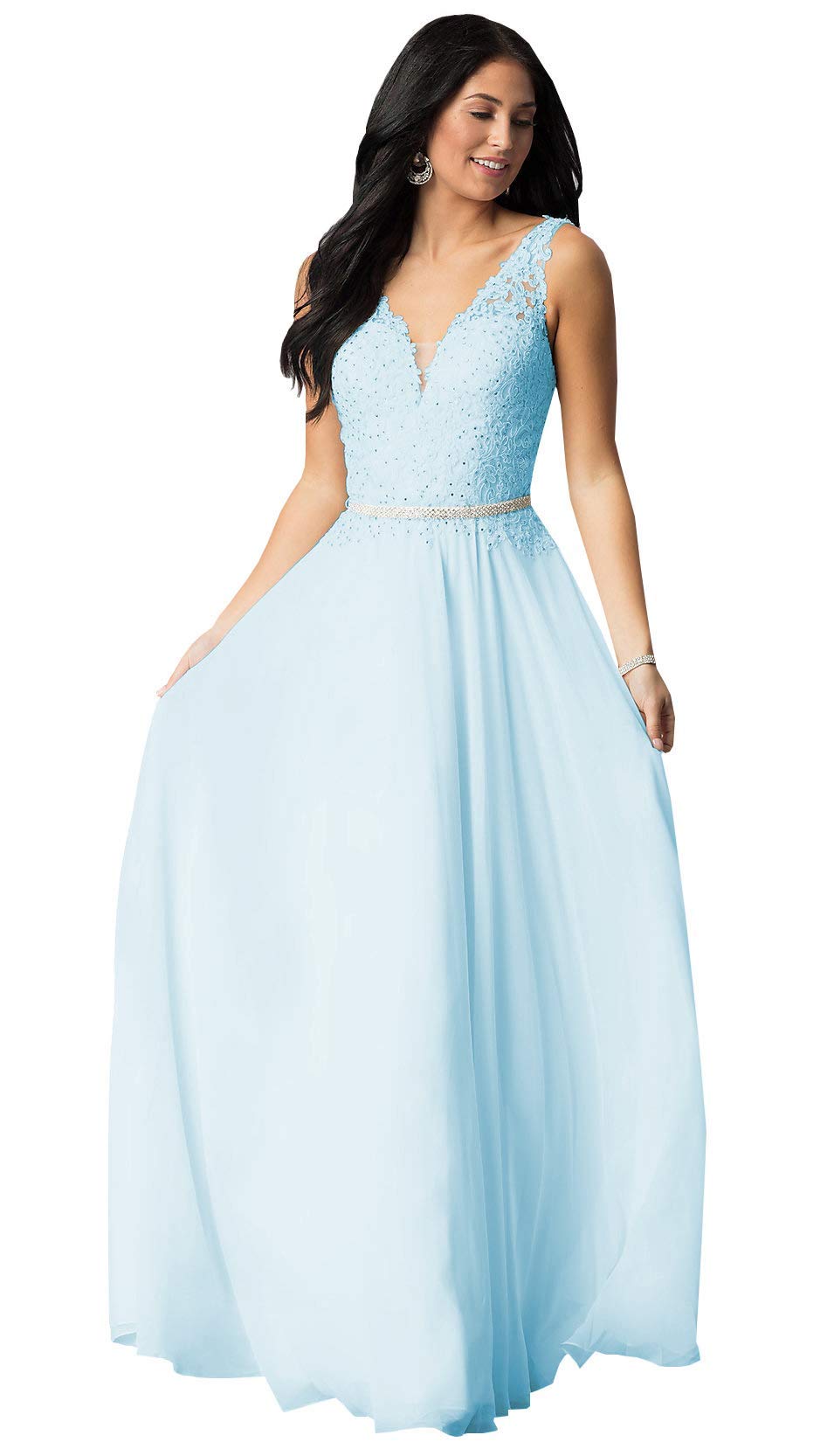 Elegant Women's Lace V-Neck Bridesmaid Dress - Long Chiffon A-Line Formal Evening Gown for Wedding, Prom, Party & Special Occasions | Perfect for Bridesmaids, Formal Events & Evening Celebrations