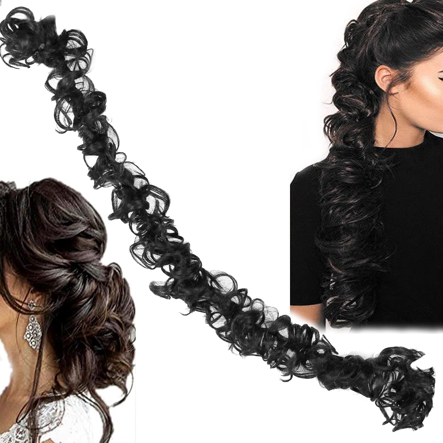 BLUSHIA Hair Buns for Women & Girls - Natural Black Frill Hair Extensions | Messy Bun & Ponytail Extension | Perfect for Parties, Weddings & Everyday Styling