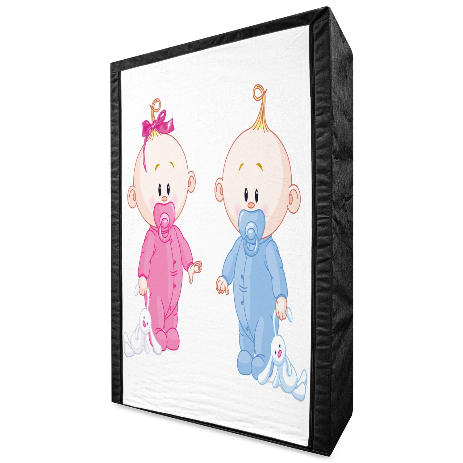 Ambesonne Gender Reveal Portable Fabric Wardrobe - Cheerful Boy & Girl Bunny Pacifier Twins Clothing Organizer with Shelves - 42.5 Inch Nursery Storage Closet in Pale Blue & Pink Peach - Perfect for Baby Shower Gifts & Nursery Organization