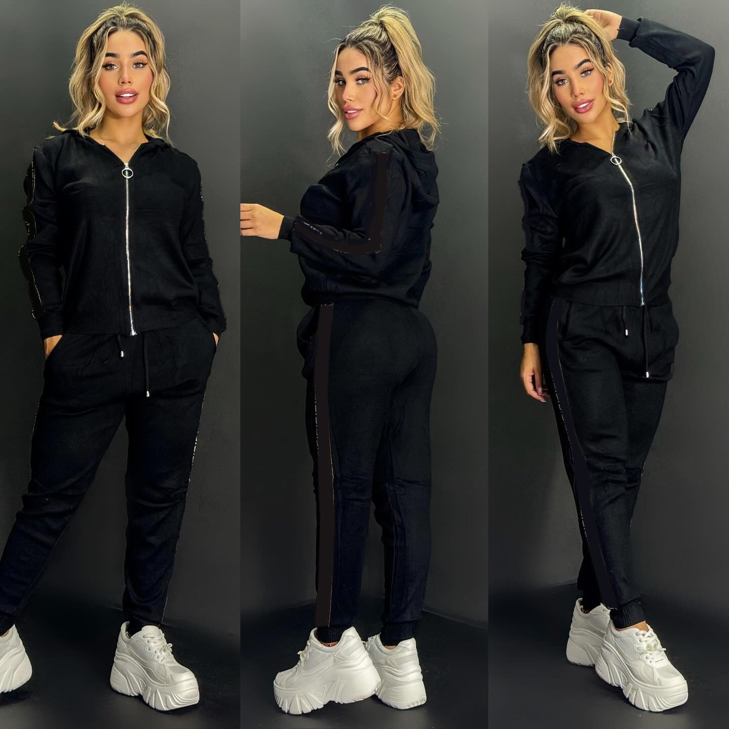 Stylish Embroidered Zip-Up Sports Two-Piece Suit for Women | Activewear Set for Gym, Running & Casual Wear