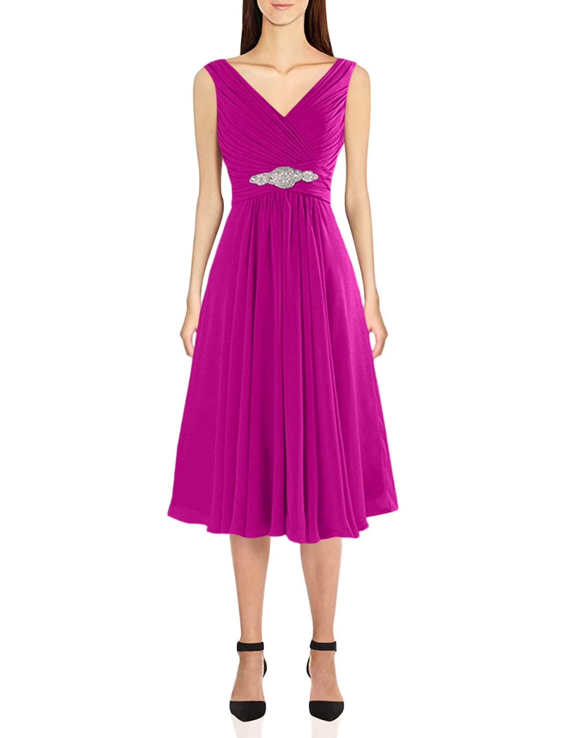 Elegant V-Neck Bridesmaid Dresses & Mother of The Bride Gowns - Beaded Short Evening Formal Dresses for Weddings, Parties & Special Occasions