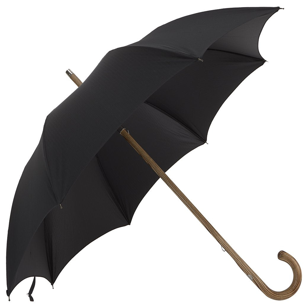 Premium Hickory Wood Handle Solid Black Umbrella - Windproof & Waterproof - Perfect for Rainy Days, Outdoor Events & Daily Commute