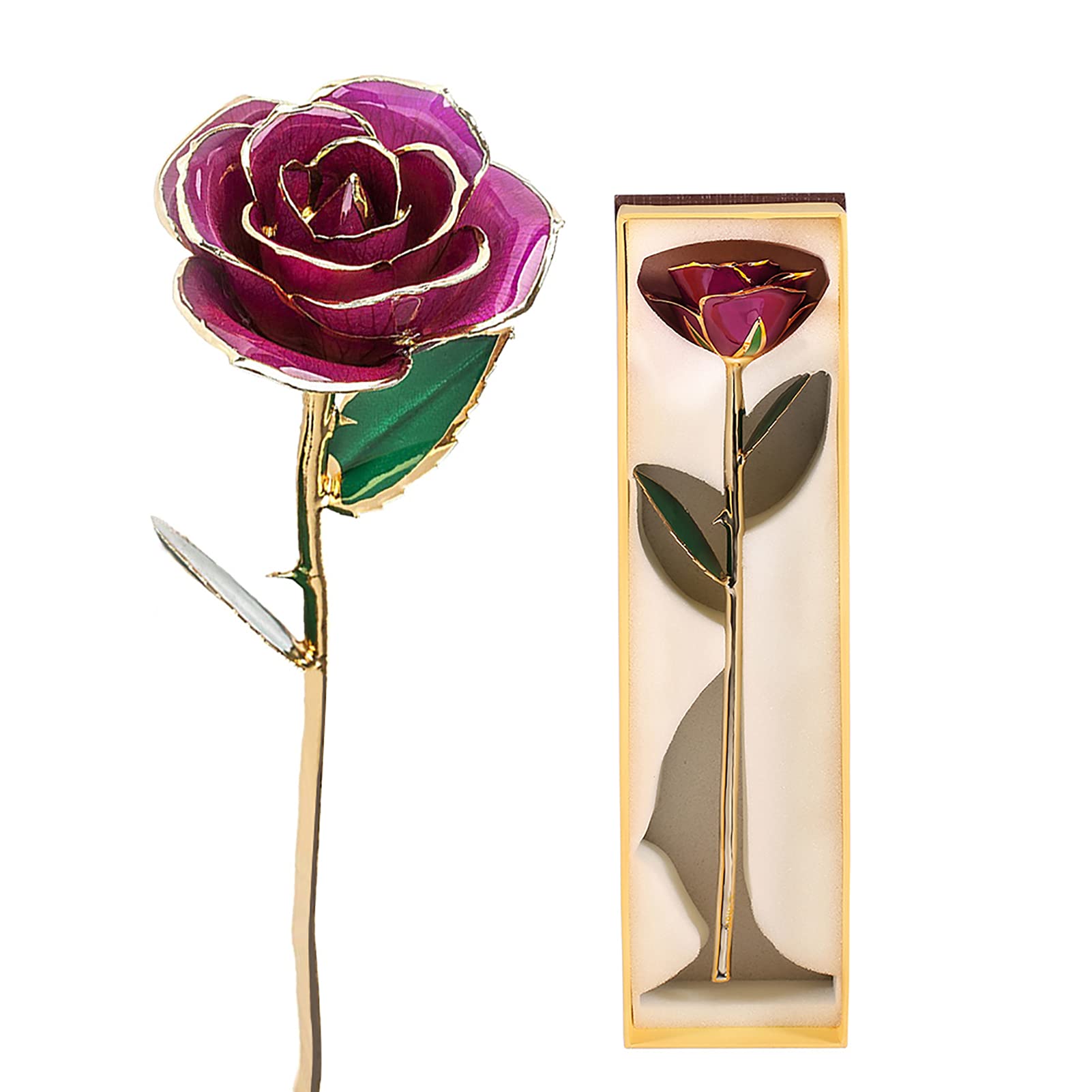 24K Gold Dipped Real Rose - Aramox Eternal Rose Gift for Anniversary, Valentine's Day & Wedding (Natural Plated with Gift Box) - Perfect Romantic Gift for Her, Home Decor & Special Occasions