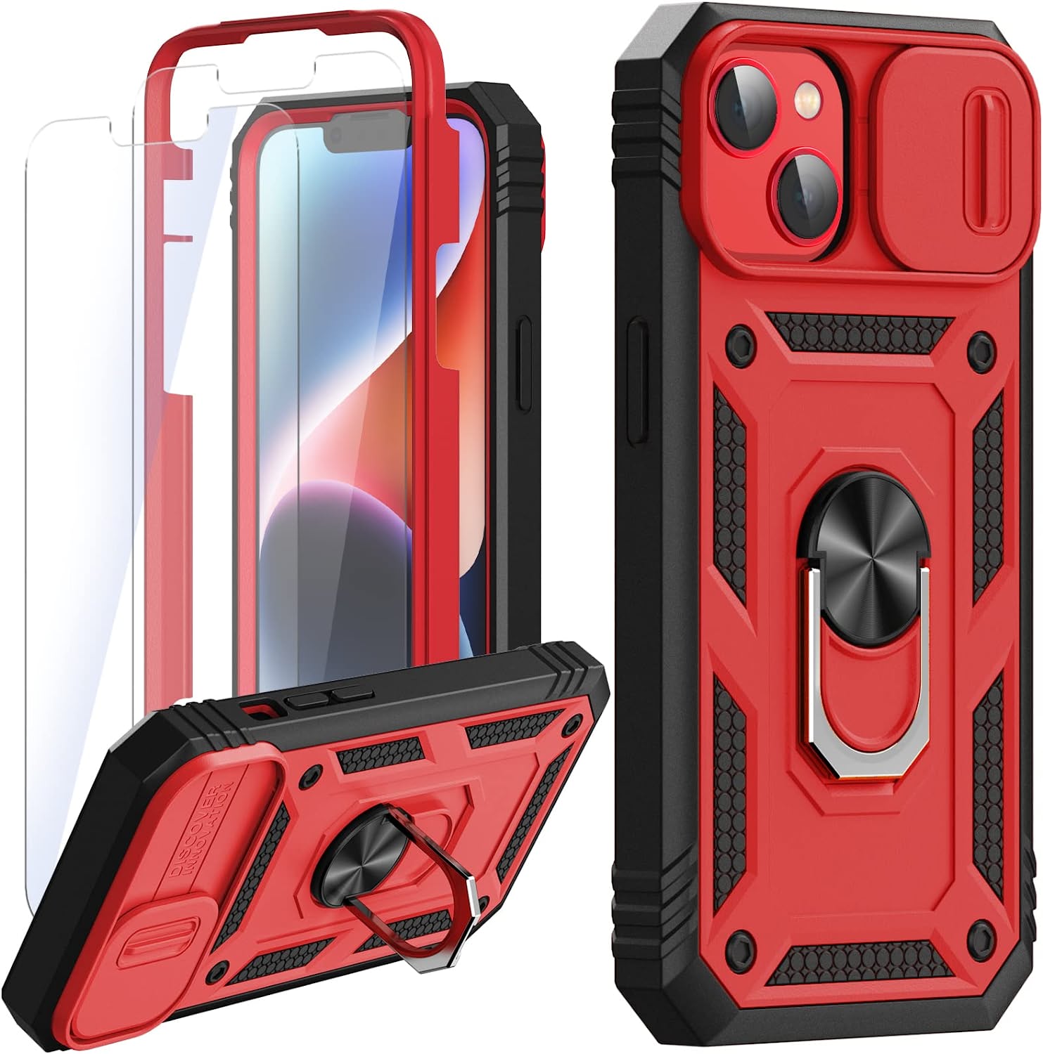 Premium Shockproof iPhone 14 Case with Built-in Stand & Rotating Camera Cover - 6.1 Inch Protective Phone Case (Black) - Perfect for Watching Videos, Video Calls & Hands-Free Use