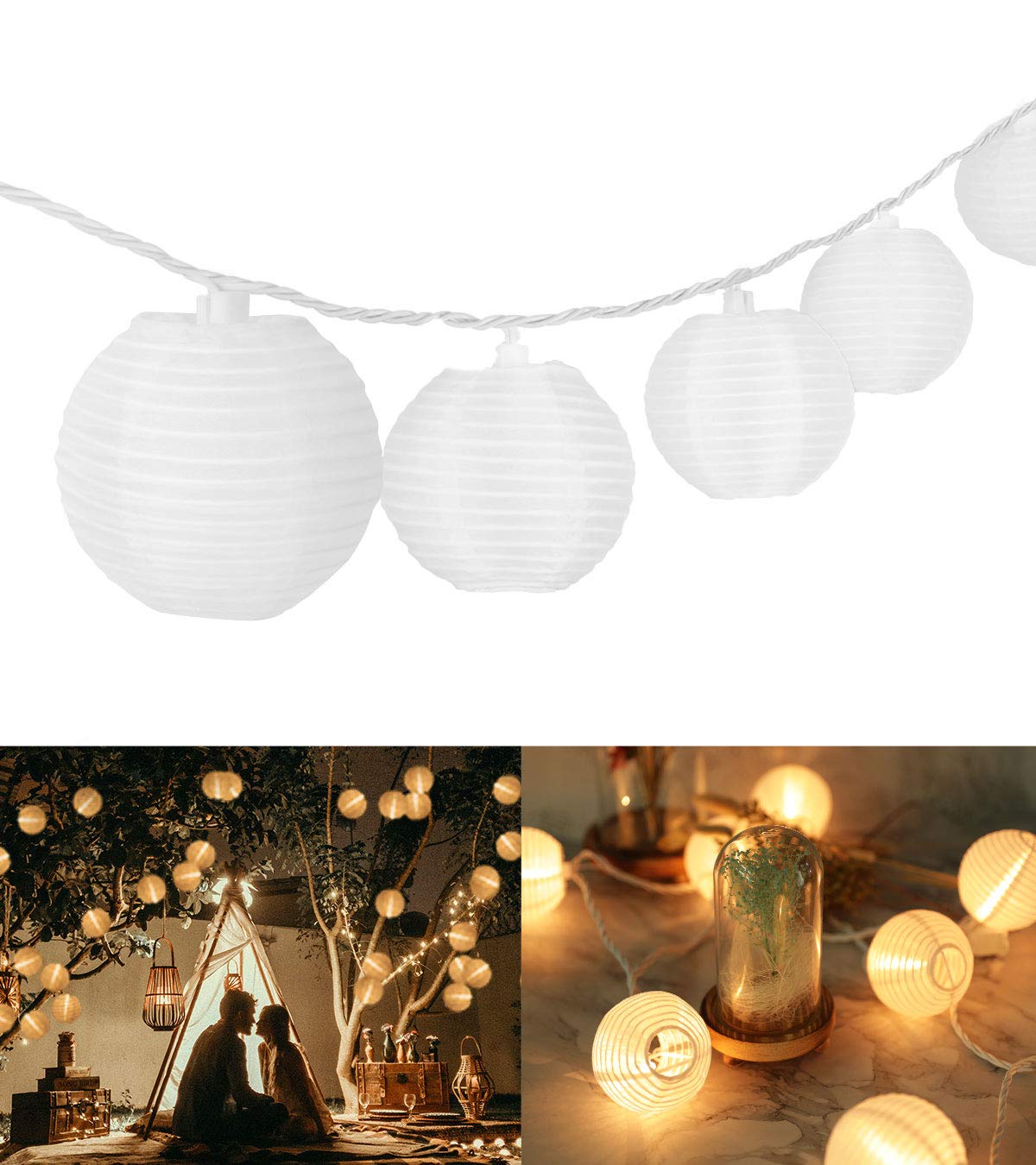 TIGOMOOV 20CT Mini Globe Lantern String Lights - 3 Inch Connectable White Outdoor Lights for Wedding, Patio, Porch & Window Decor | Perfect for Bedroom, Garden, Party & Holiday Decorations