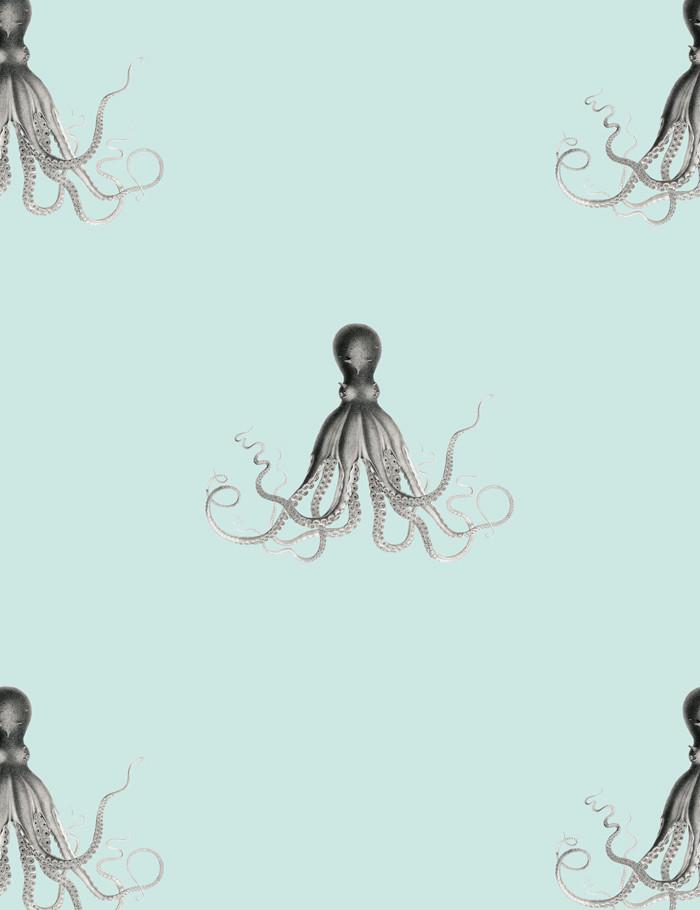 George The Octopus Seafoam Wallpaper by Wallshoppe - Perfect for Coastal, Nautical & Kids Room Decor