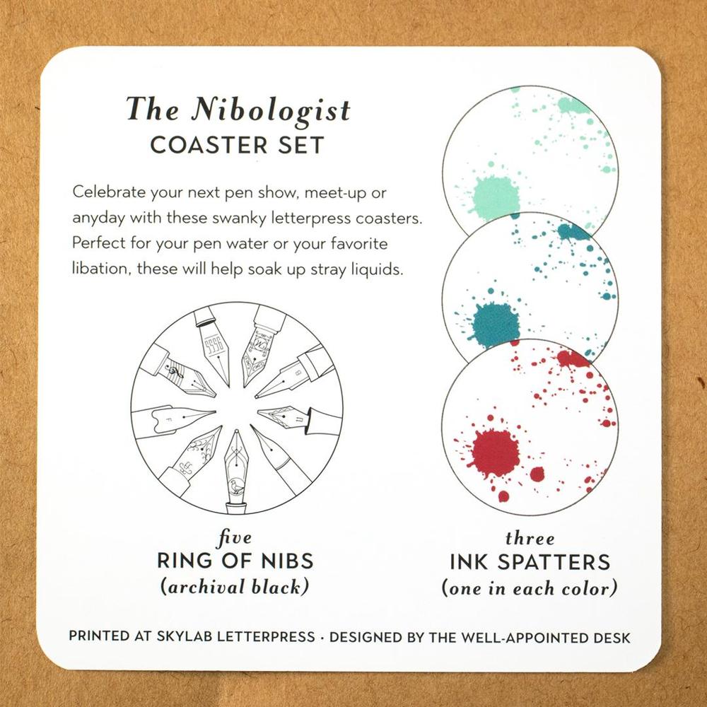 Premium Cork Coasters Set of 8 - The Nibologist Letterpress Design - Elegant Drink Coasters for Home, Office & Bar Use - Perfect for Coffee, Wine & Cocktail Glasses