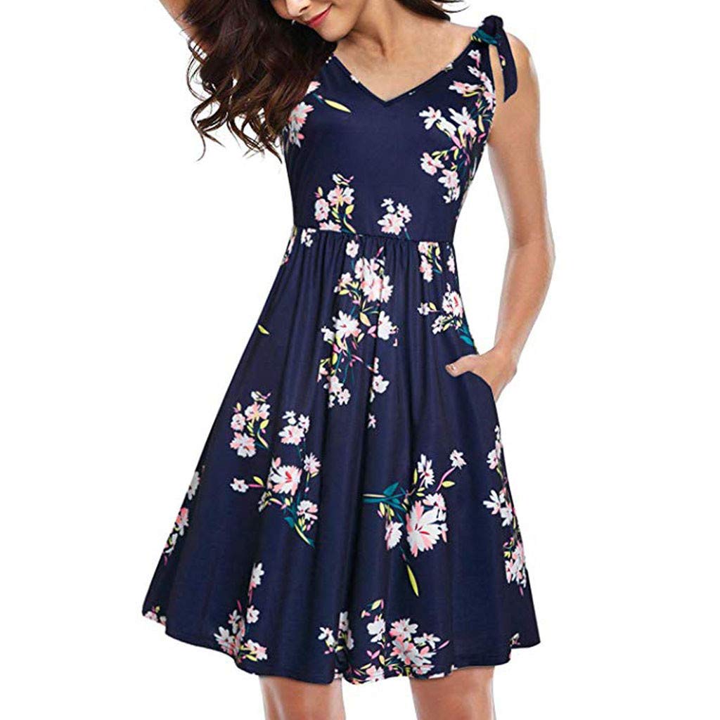Women's Floral Sleeveless Tunic Dress - Summer Casual Loose Fit Short Dress with Pockets | Perfect for Beach Outings, Picnics, and Everyday Wear