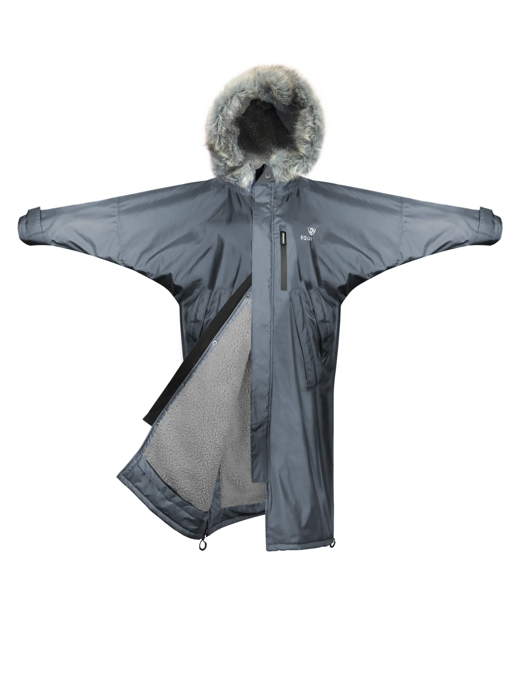 Evolution Women's Thick Fleece Jacket with Fur Hood - Charcoal Grey | Winter Warm Coat for Outdoor Activities, Casual Wear & Cold Weather Fashion