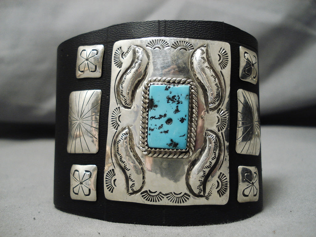 Authentic Vintage Native American Navajo Repoussé Turquoise Sterling Silver Cuff Bracelet - Handcrafted Jewelry for Women, Boho Fashion & Gift Ideas