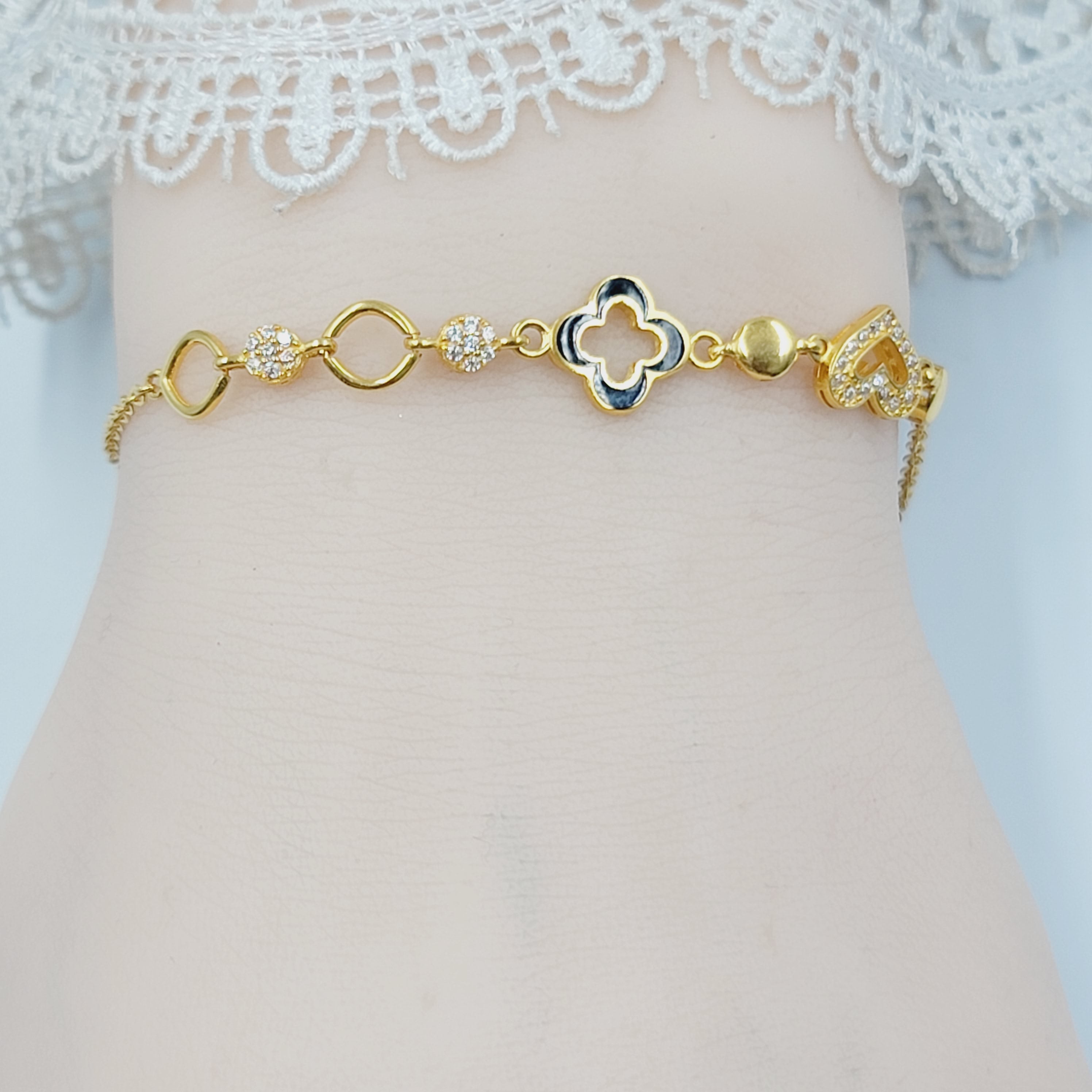 Exquisite Enameled & Zircon Studded Turkish Bracelet - Handcrafted Jewelry for Women, Perfect for Weddings, Parties & Special Occasions