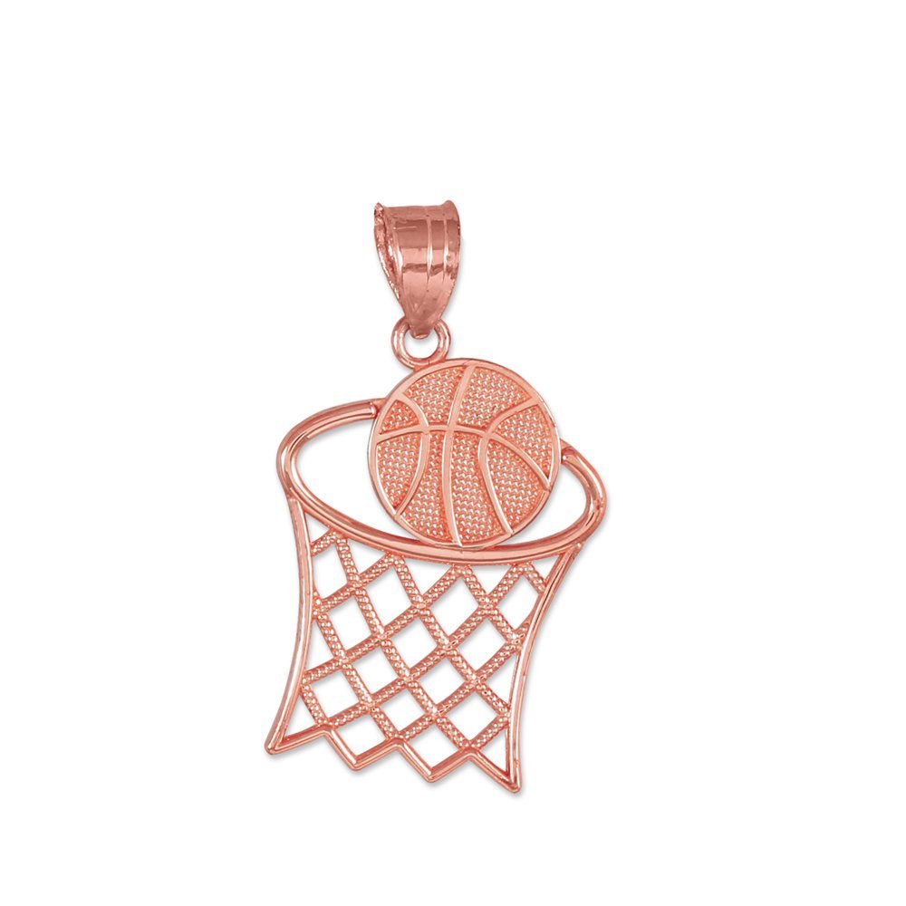 10K Rose Gold Textured Hoop Earrings with Basketball Charm Pendant - Perfect for Sports Fans, Gifts & Everyday Wear