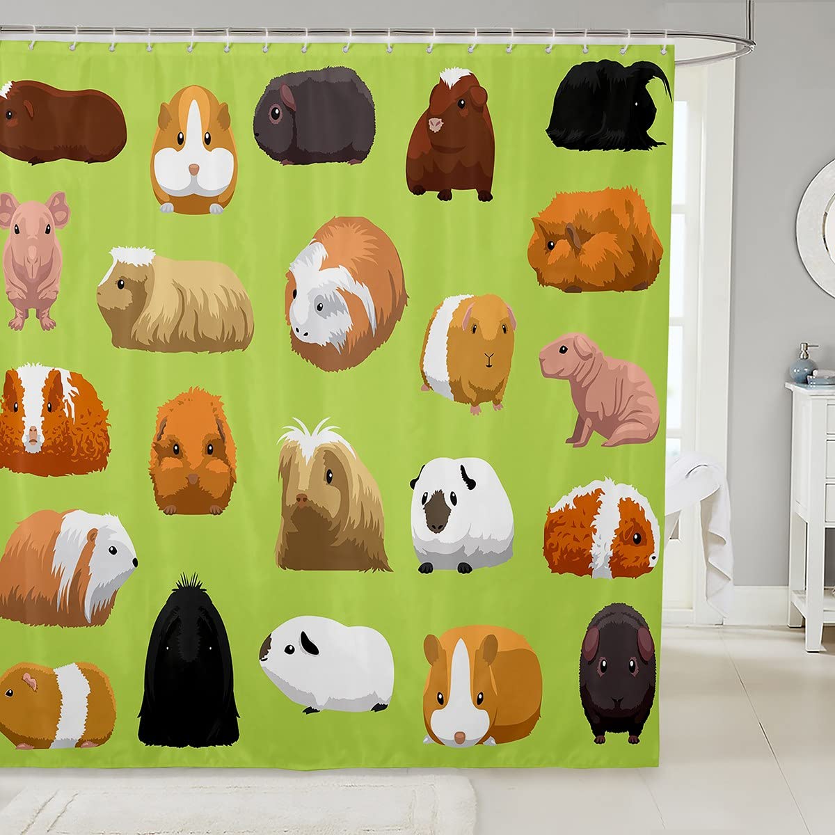 Cute Guinea Pig Shower Curtain Set - 72x72 Inch Funny Animal Theme Bathroom Decor for Kids | Waterproof Pet-Themed Bathtub Curtain with Hooks | Perfect for Children's Bathroom, Nursery, or Pet Lover's Home Decor