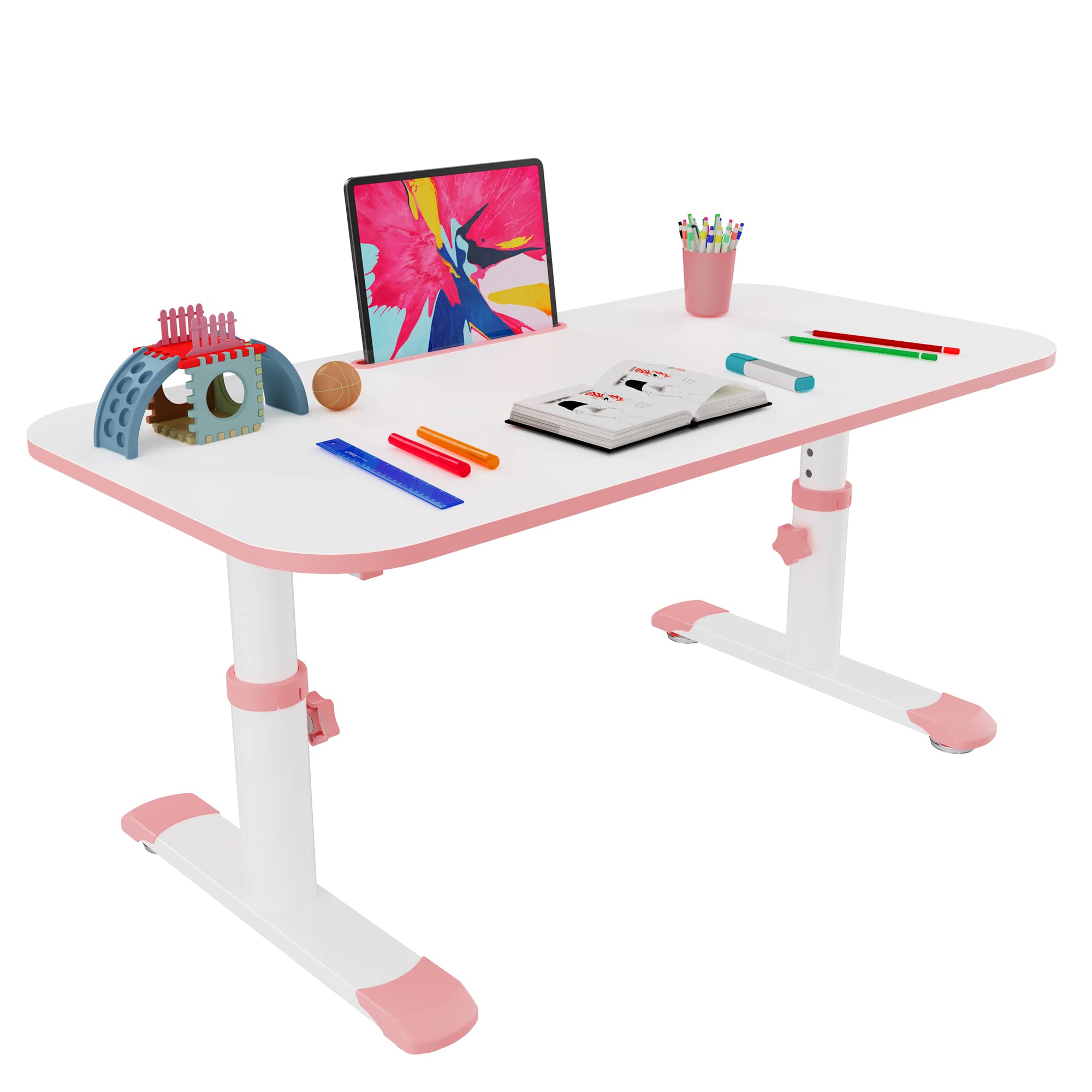 DESIGNA 39 Inch Adjustable Kids Table - 6 Height Levels Multifunctional Children's Study Desk for Learning, Drawing, Eating & Playtime | Perfect for Homeschooling, Arts & Crafts, Snack Time & Toddler Activities (Pink)
