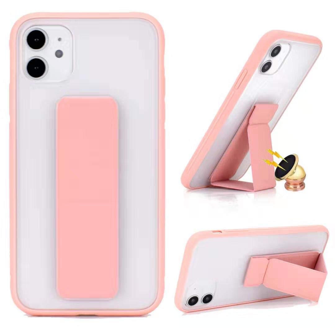 Badalink Crystal Clear Shockproof Phone Case for iPhone 12/12 Pro - Anti-Yellowing, Kickstand, Protective Cover (Pink) - Perfect for Work, Travel & Everyday Use