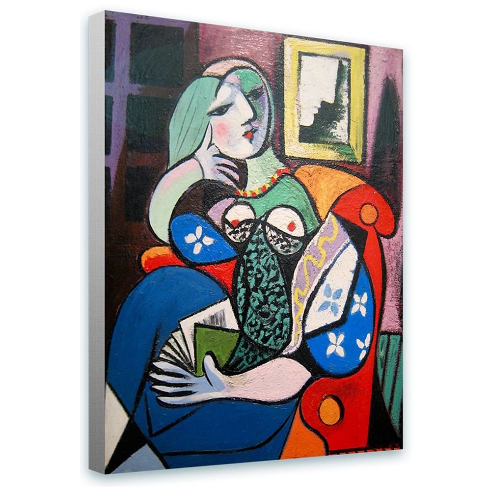 Pablo Picasso Woman With Book Framed Canvas Art Print - 12x16 Inches (30x41cm) Ready to Hang Gallery Wrapped Wall Decor - Synthetic Material for Living Room, Bedroom & Office - Famous Cubist Painting Reproduction for Home Decor