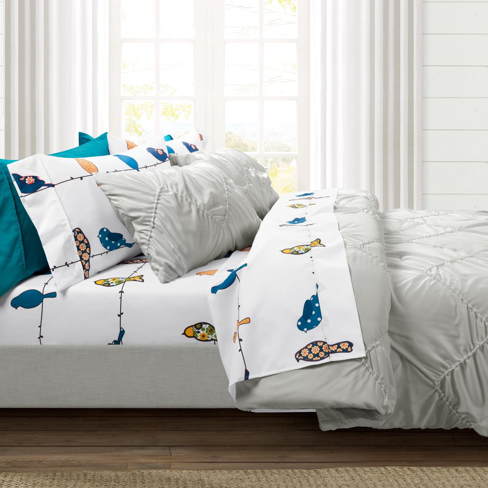 Rowley Birds 6-Piece Soft Cotton Sheet Set - Queen Size Bedding for Comfortable Sleep, Breathable & Cozy - Perfect for Master Bedroom, Guest Room, or Dorm