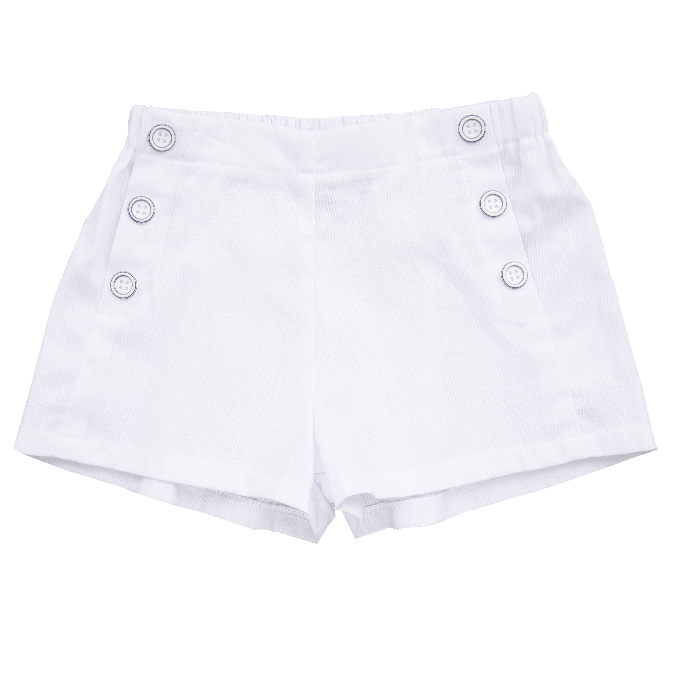 Sailor Button Shorts for Women - White Seersucker High Waisted Summer Shorts | Casual Beachwear & Vacation Outfits