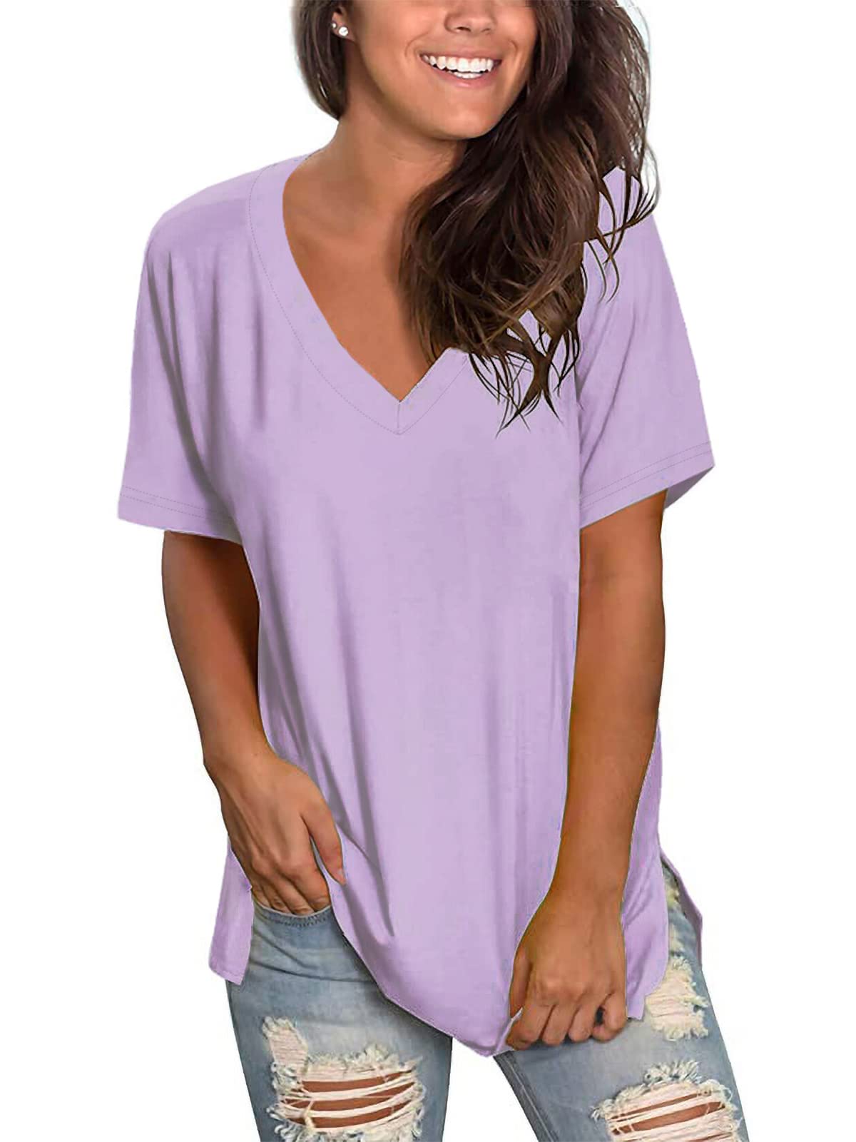 Floral V-Neck T-Shirt for Women | Summer Short Sleeve Blouse | Casual Wear, Beach Outfits & Vacation Style
