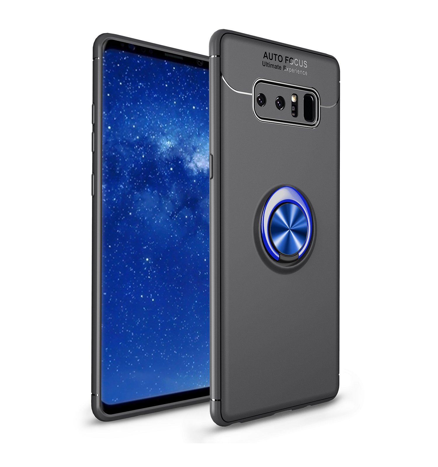 Samsung Galaxy Note 8 Case with Rotatable Metal Ring Kickstand & Magnetic Car Mount - Shockproof Anti-Scratch Ultra-Slim Protective Cover (Blue & Black) - Perfect for Work, Travel, and Daily Use
