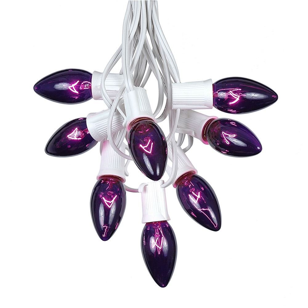 C9 Purple Christmas String Lights - 100ft Outdoor Waterproof LED Holiday Lights for Roofline, Patio, Wedding & Party Decor - Durable White Wire - Perfect for Christmas, Halloween, Garden & Backyard Lighting