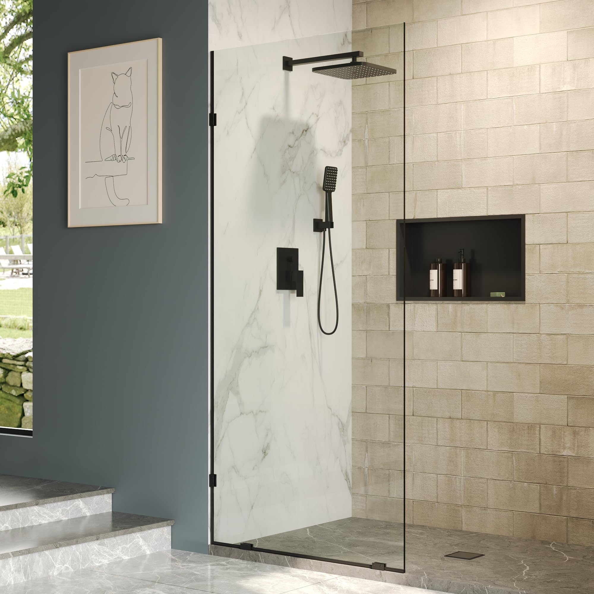 DeerValley 36x78 Inch Frameless Shower Door Panel - 10mm Thick Tempered Glass Bathroom Screen with Black Hardware - Perfect for Modern Walk-in Showers, Spa Bathrooms & Luxury Home Renovations