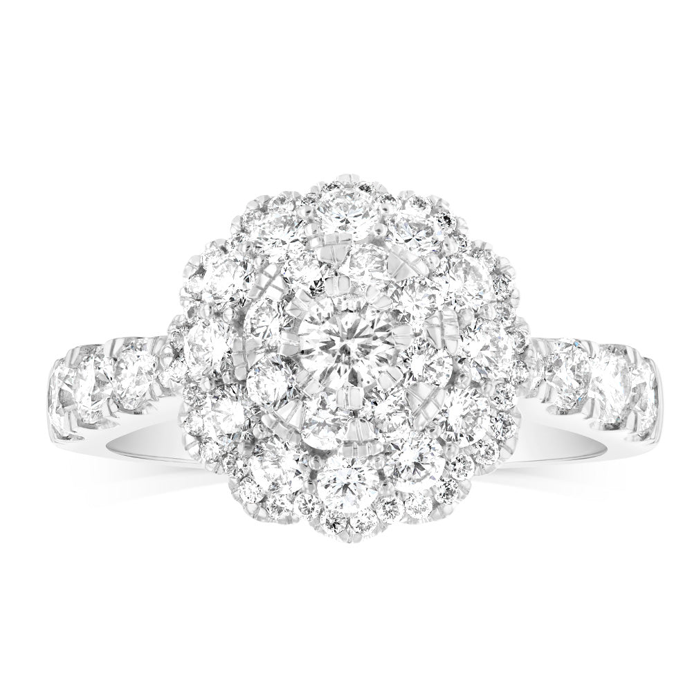 18ct White Gold 1.4 Carat Brilliant Cut Diamond Halo Solitaire Engagement Ring - Perfect for Proposals, Anniversaries & Special Occasions