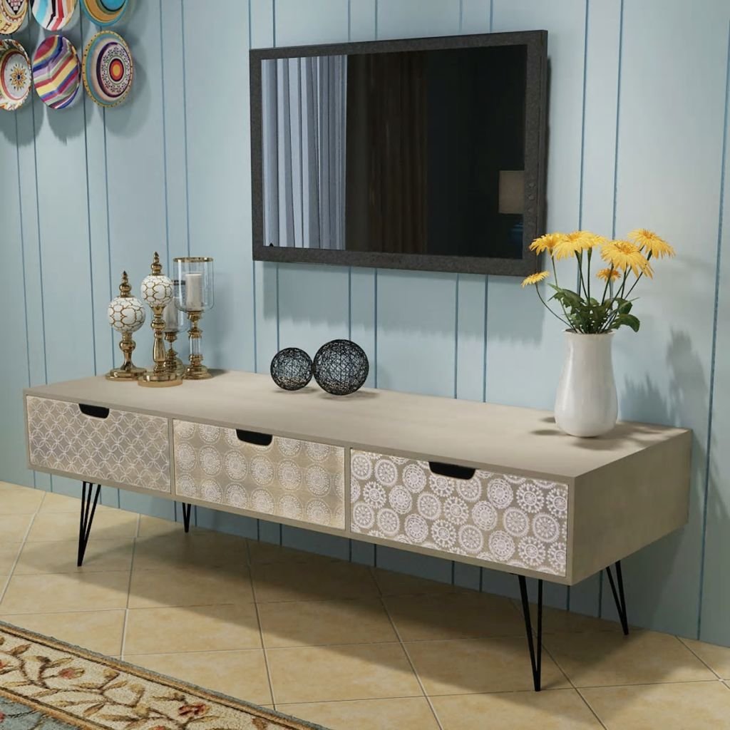 Rustic Gray TV Stand with 3 Drawers - 47.2