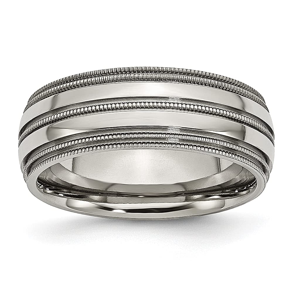ICE CARATS 8mm Titanium Grooved Beaded Edge Wedding Band Ring for Women - Durable & Hypoallergenic Jewelry Gift for Her - Perfect for Weddings, Anniversaries & Special Occasions