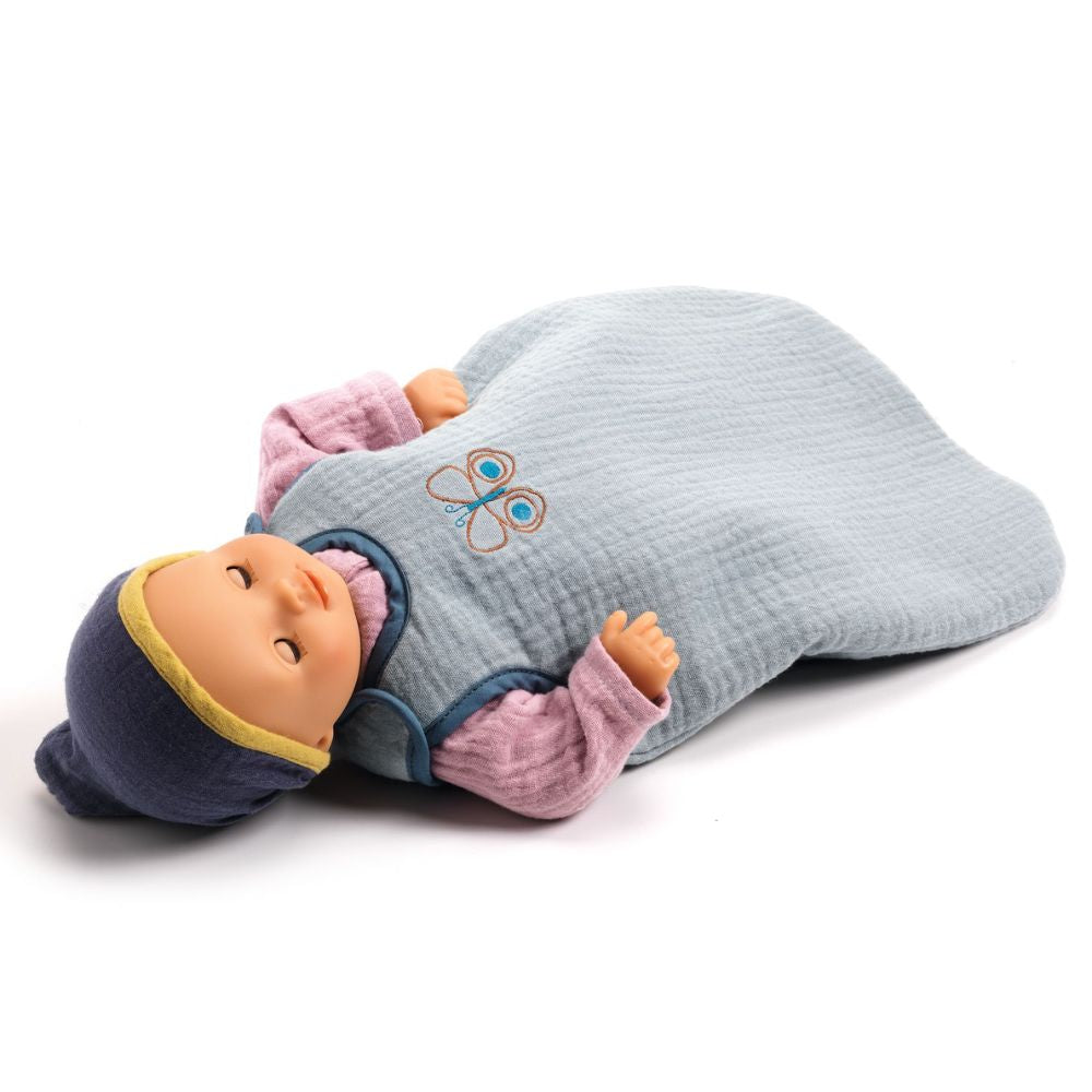 Djeco Pomea Blue Sleeping Bag for Kids - Lightweight & Waterproof Camping Sleeping Bag - Perfect for Outdoor Adventures, Sleepovers & Travel