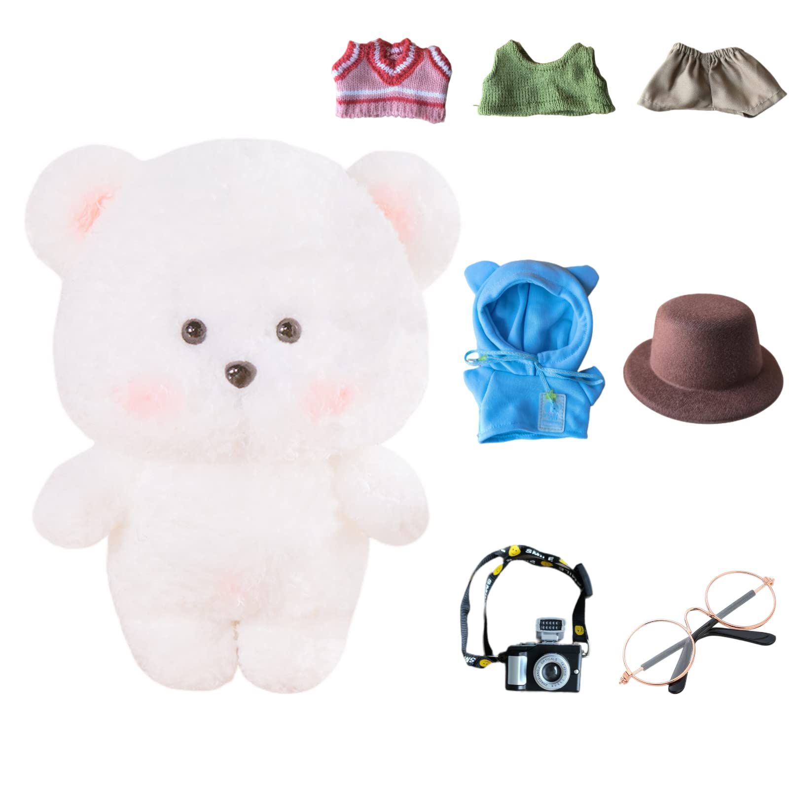 Cute 8-inch Bear Stuffed Animal Toy with 7 DIY Dress Up Outfits & Accessories - Soft Plush Toy for Kids, Perfect for Role Play, Birthday Gifts & Nursery Decor