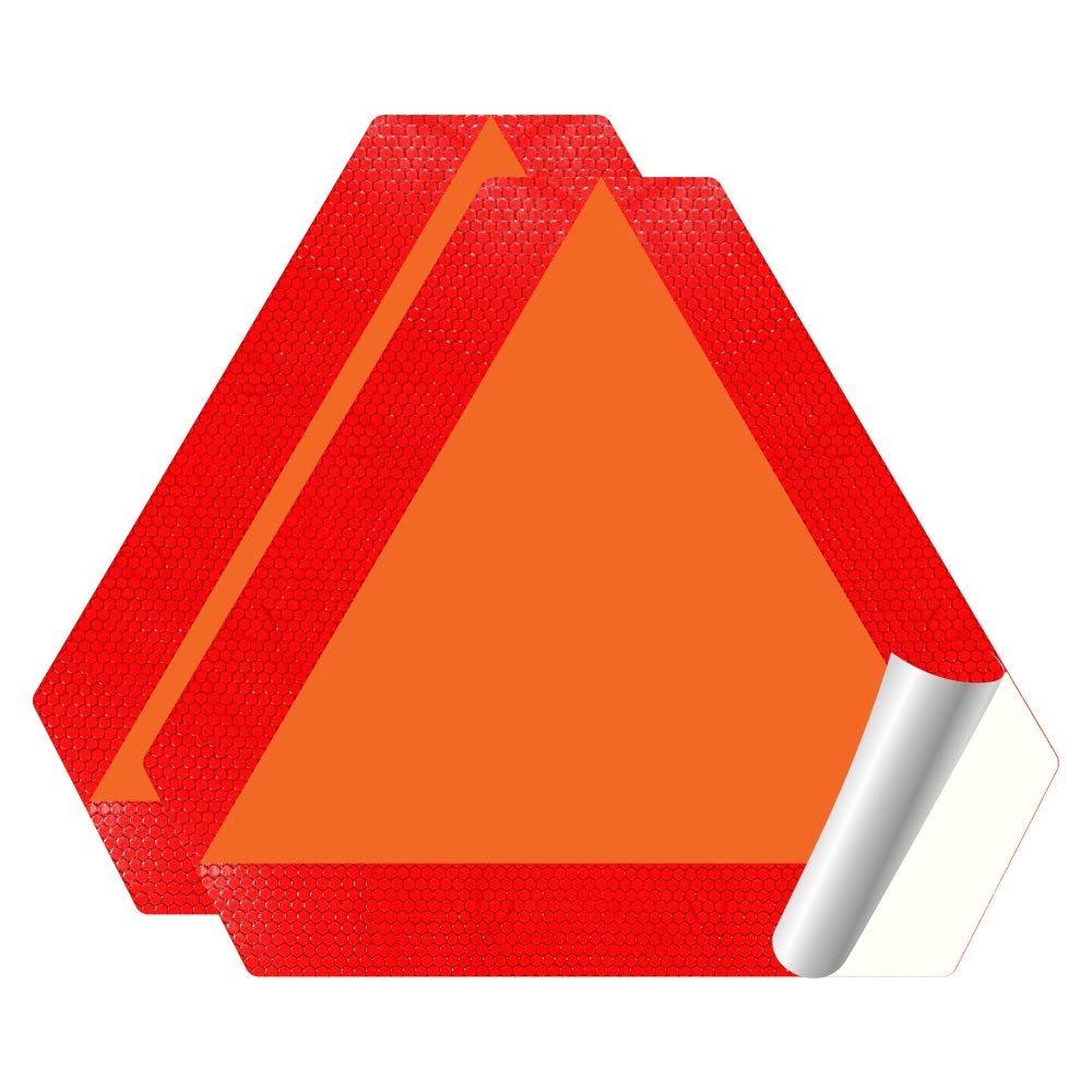 IGNIXIA Slow Moving Vehicle Sign (Pack of 2) - 14”x16” Orange PVC Vinyl Decal with Reflective Border - Safety Triangle Sticker for UTV, Tractors & Farm Equipment - High Visibility Road Safety Warning for Slow Moving Vehicles