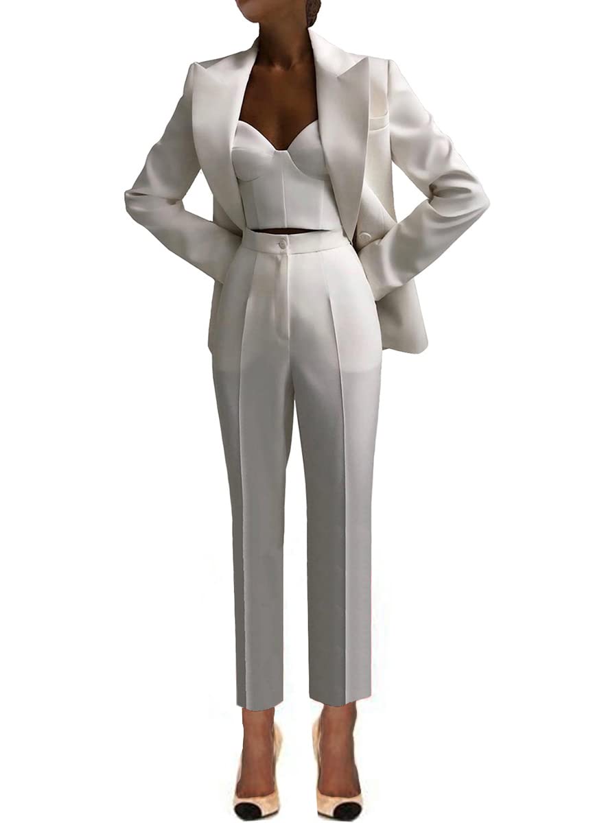3-Piece Women's Suit Set - Peaked Lapel Double Breasted Blazer, Corset & Pants | Formal & Casual Office Wear | Business Attire, Work Outfits & Special Occasions