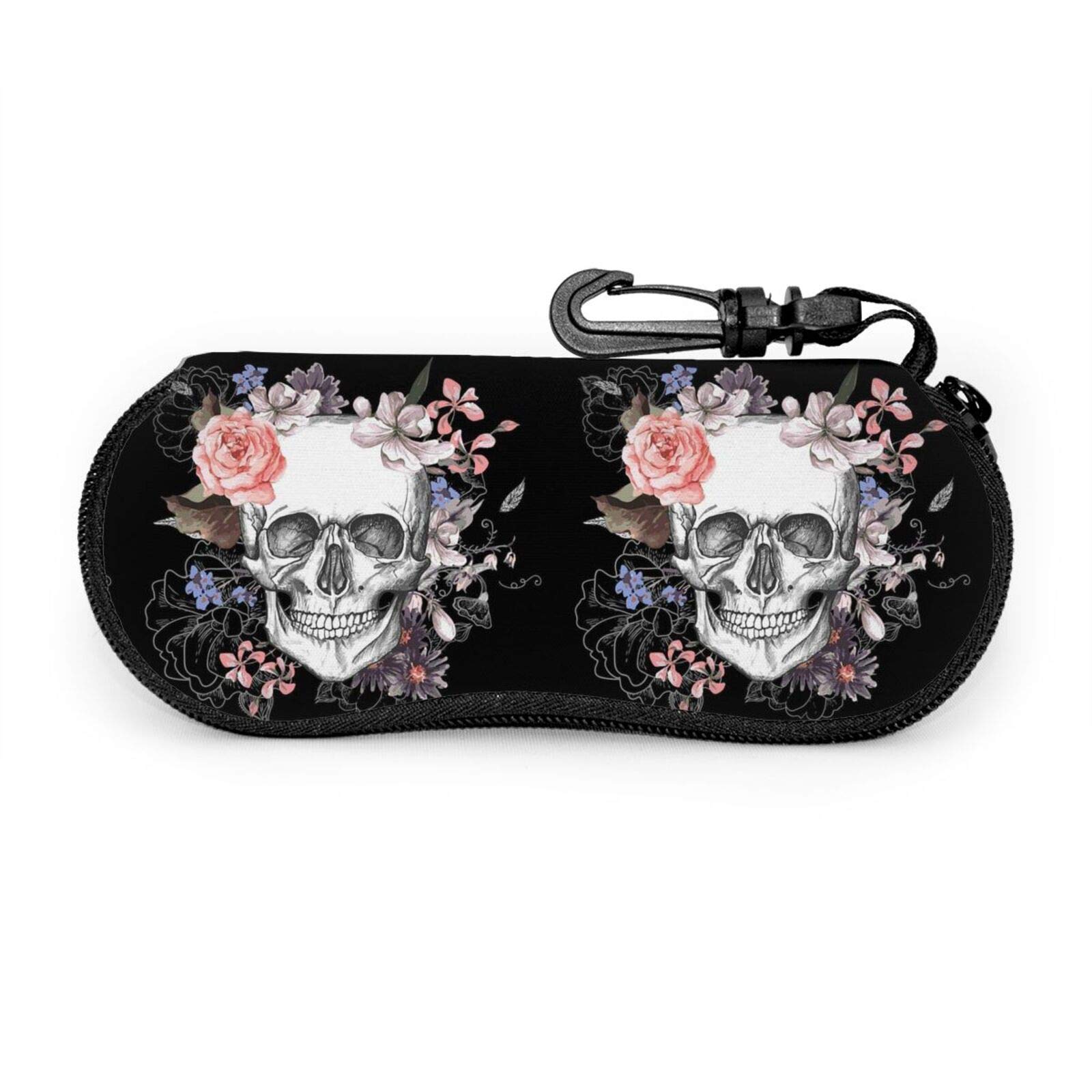 Stylish Skull Flower Sunglasses Case - Soft, Ultra Light & Portable Zipper Eyeglass Holder for Men & Women - Perfect for Travel, Beach, and Outdoor Activities