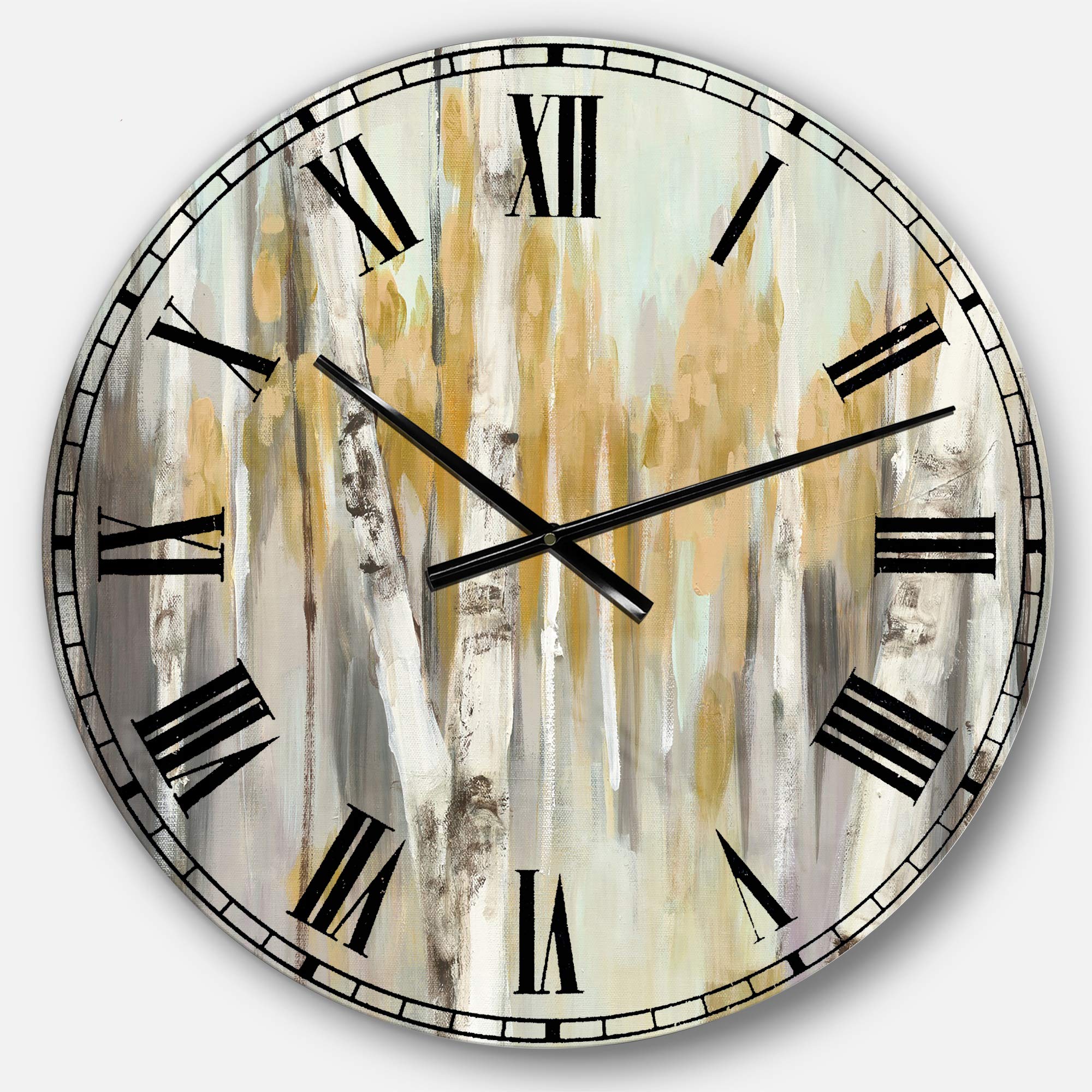 Designart Silver & Yellow Birch Forest Wall Clock - Round Metal Farmhouse Decor for Living Room, Bedroom, Office | Nature-Inspired Home Decor & Unique Wall Art Gift Idea