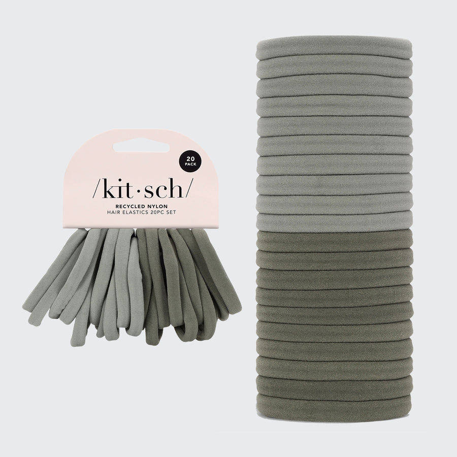 Eco-Friendly Recycled Nylon Hair Ties Set of 20 - Natural Eucalyptus Scented Hair Accessories for Women & Girls - Perfect for Workouts, Yoga, and Everyday Use
