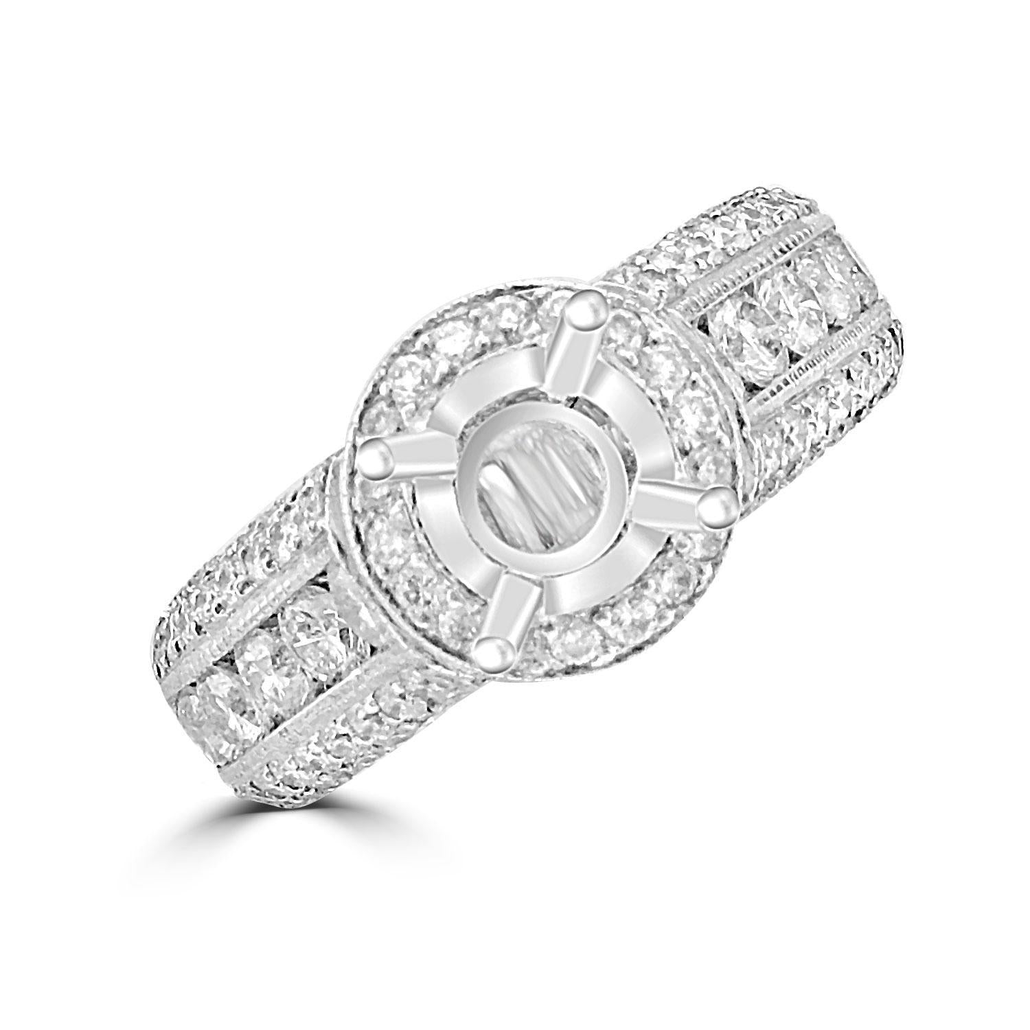 18KT White Gold 2.13 CTW Diamond Halo Engagement Ring for 1 CT Round Center Stone - Perfect for Proposals, Weddings & Anniversary Gifts