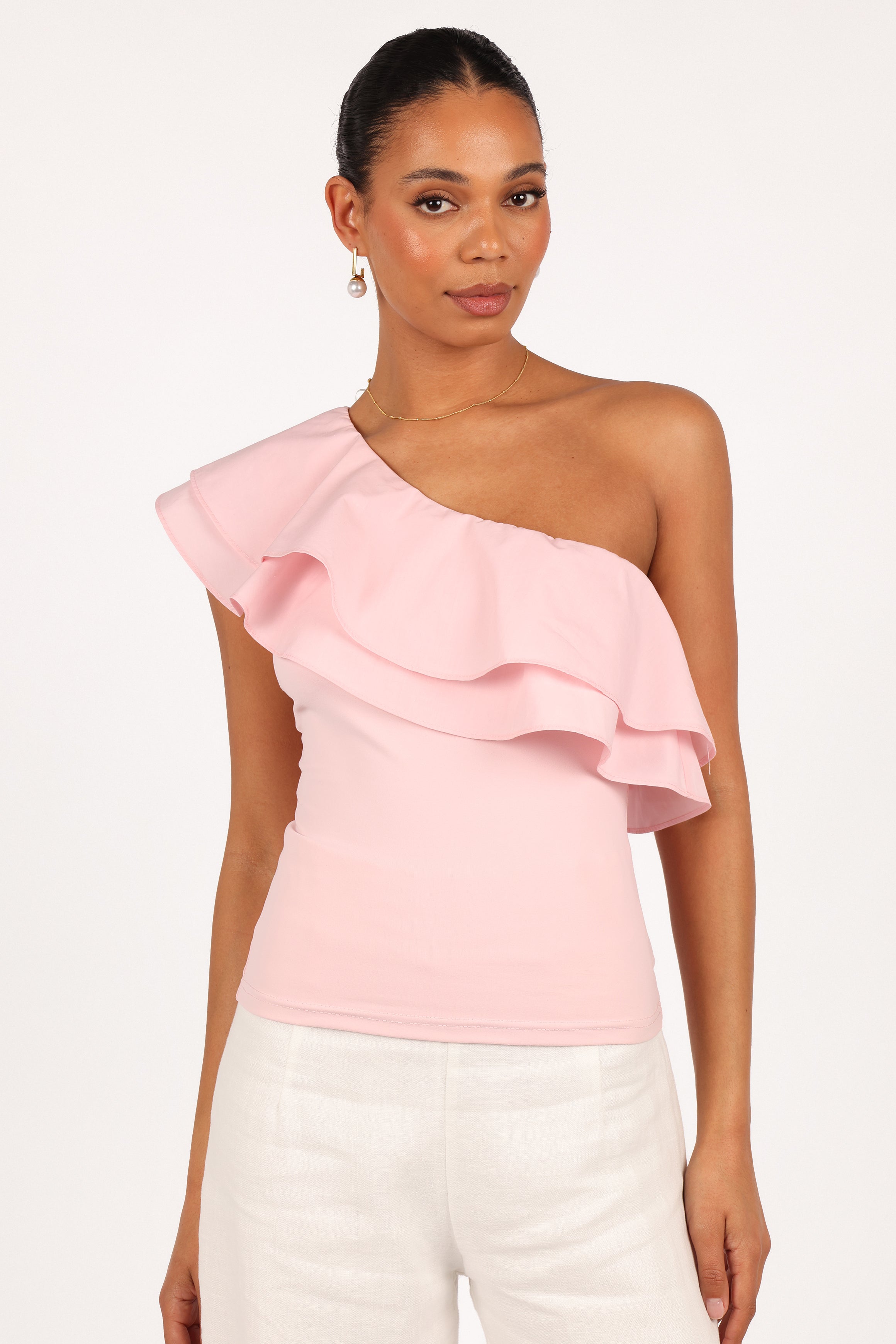 Kate One Shoulder Top in Petal Pink - Women's Fashion Blouse for Party, Date Night & Summer Outfits