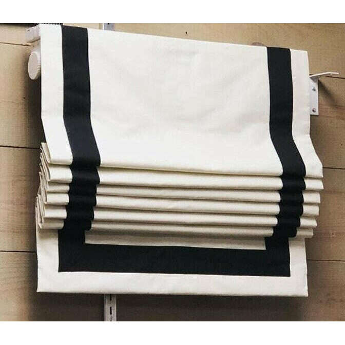 Napa Roman Blinds with White and Black Trim - Elegant Window Coverings for Living Room, Bedroom & Office - Light Filtering & Privacy Shades