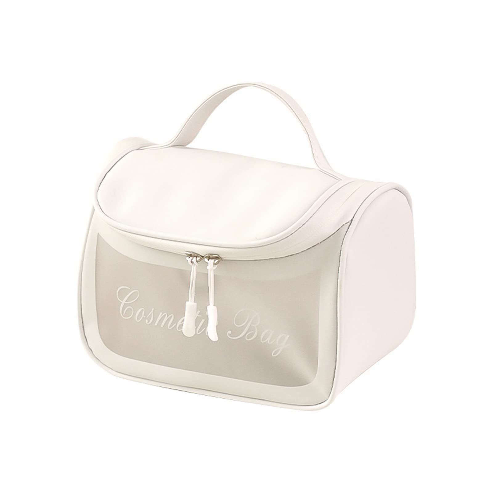 Korean Style Frosted Cosmetic Bag - Large Capacity Waterproof Makeup Organizer, Travel Toiletry Bag with Transparent Design for Easy Visibility (White) - Perfect for Travel, Gym, and Daily Storage Needs