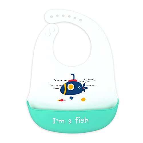 Waterproof Silicone Baby Bib with Food Catcher - Reusable & Cute Fish Design for Mess-Free Feeding - Perfect for Infants & Toddlers at Home or On-the-Go
