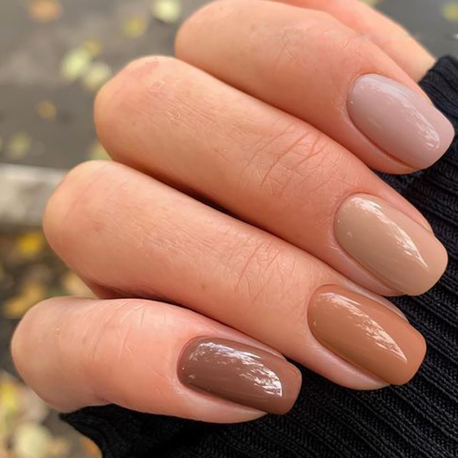 GLAMERMAID Brown Press on Nails - Medium Square Fall Jump Color | Handmade Soft Gel Fake Nails Short | Glossy Glue on Nails Kit for Women | Reusable Acrylic Stick on Nails | Perfect for Autumn Parties, Weddings & Daily Wear