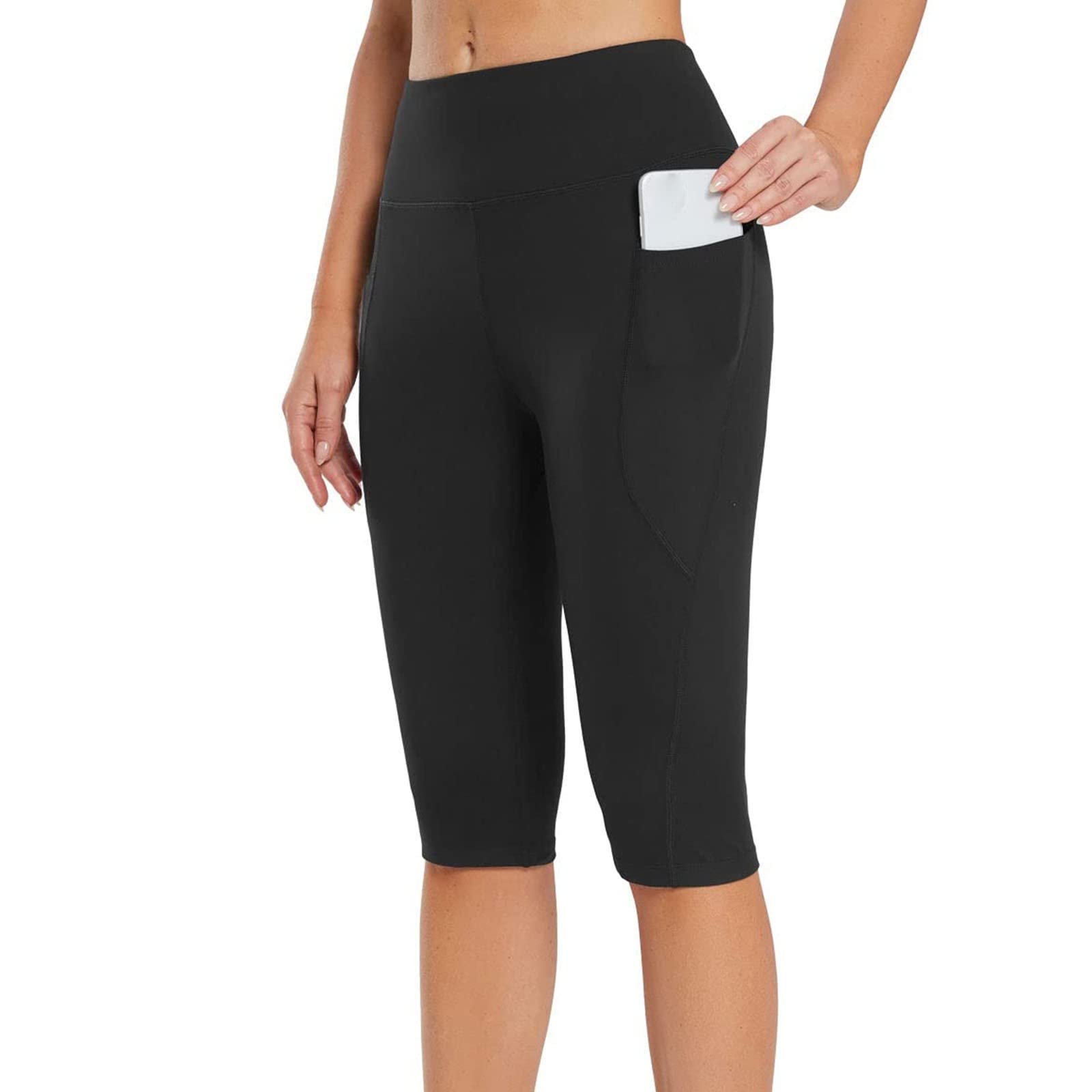 Women's High Waisted Capri Yoga Pants with Pockets - Knee Length Tummy Control Workout Leggings in Solid Colors | Perfect for Yoga, Gym, Running & Casual Wear
