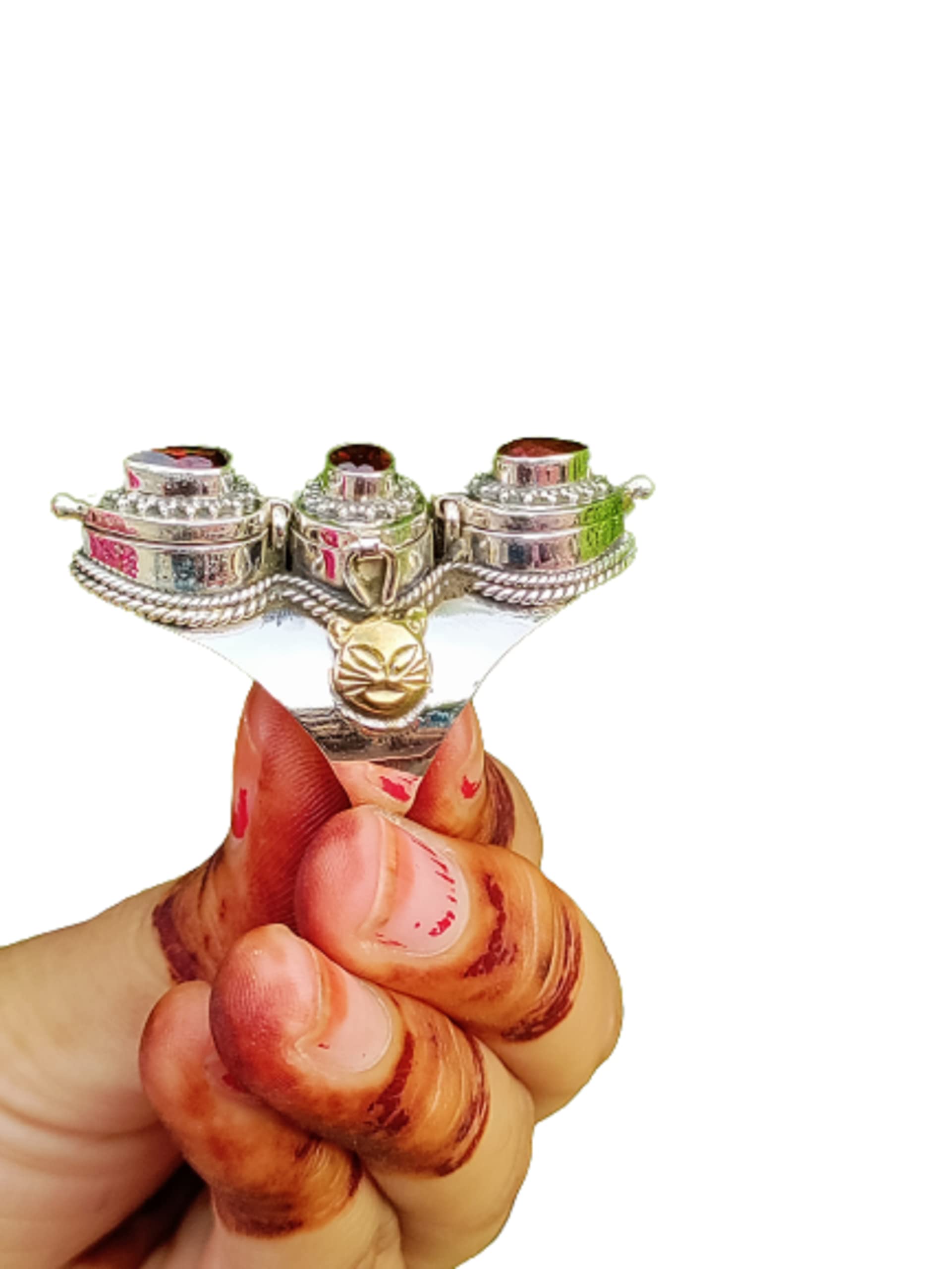 925 Sterling Silver Garnet Poison Box Ring - Vintage Boho Style Handmade Statement Ring with Openable Perfume & Pillbox Compartment - Unique Gift for Her, Perfect for Special Occasions & Everyday Boho Fashion